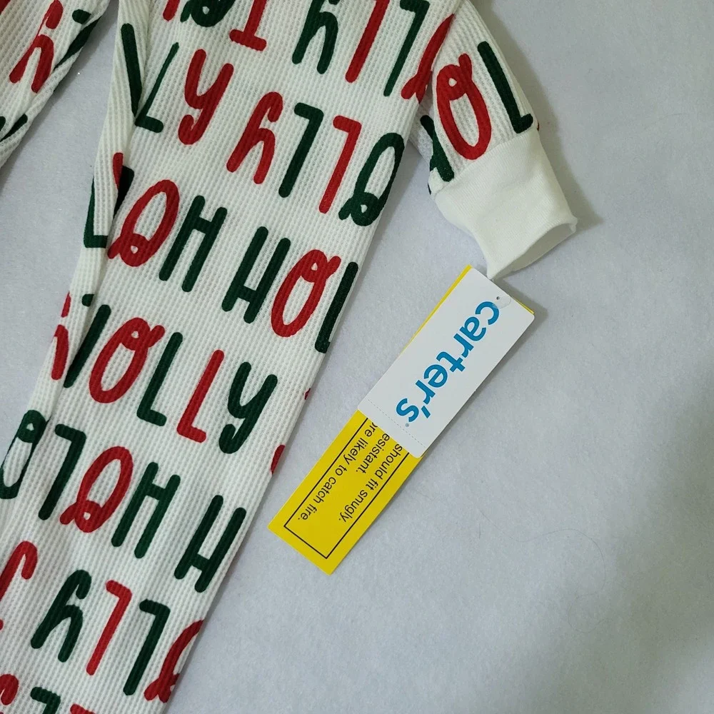 Carters Kids Holly Jolly Waffle Knit Thermal Pajama Set White Red Green Size 7